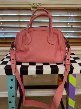 Beck Coral Pink Pebbled Leather Satchel with Detachable Strap